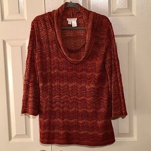 COLDWATER CREEK Open-Weave Lightweight Cowl-Neck Sweater—SIZE L